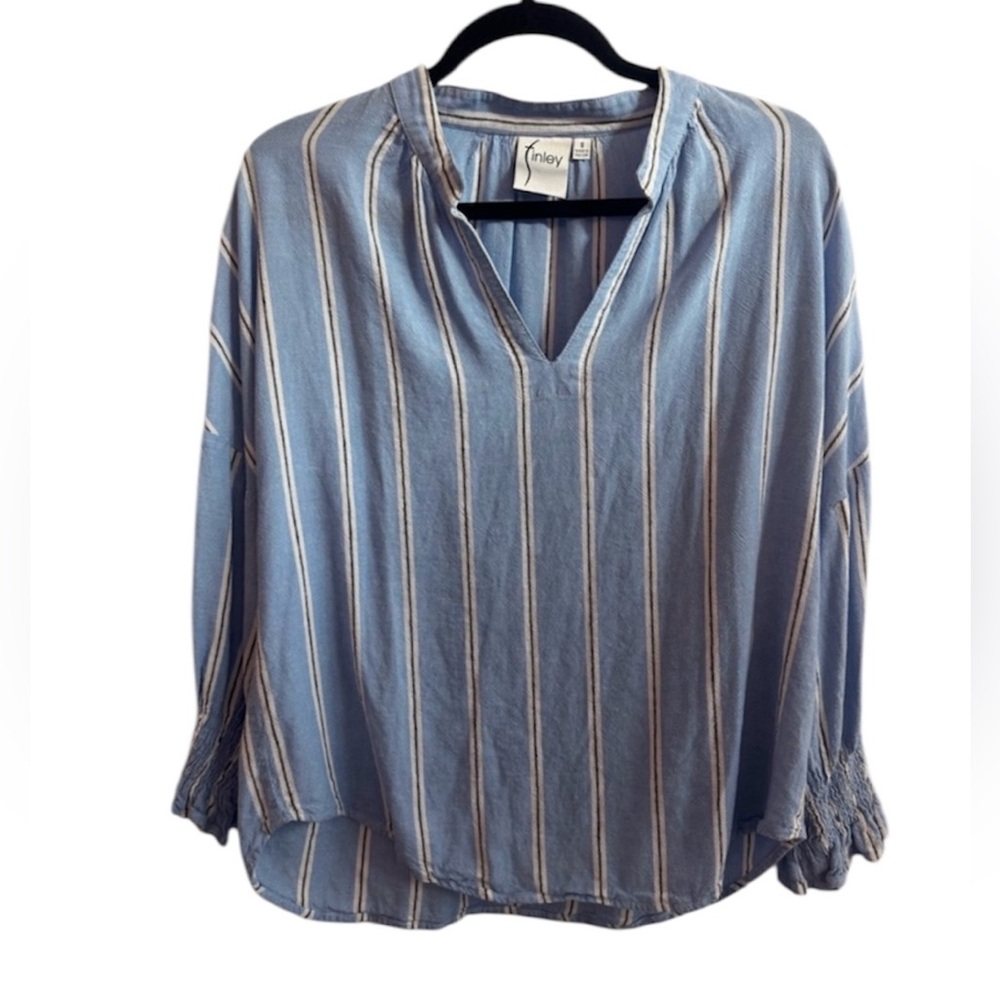 FINLEY Bohemian Stripe Linen Blend Popover Top Size Small